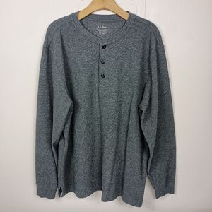 LL Bean Unshrinkable Mini Waffle Henley Shirt Large Mens Gray LS Traditional Fit